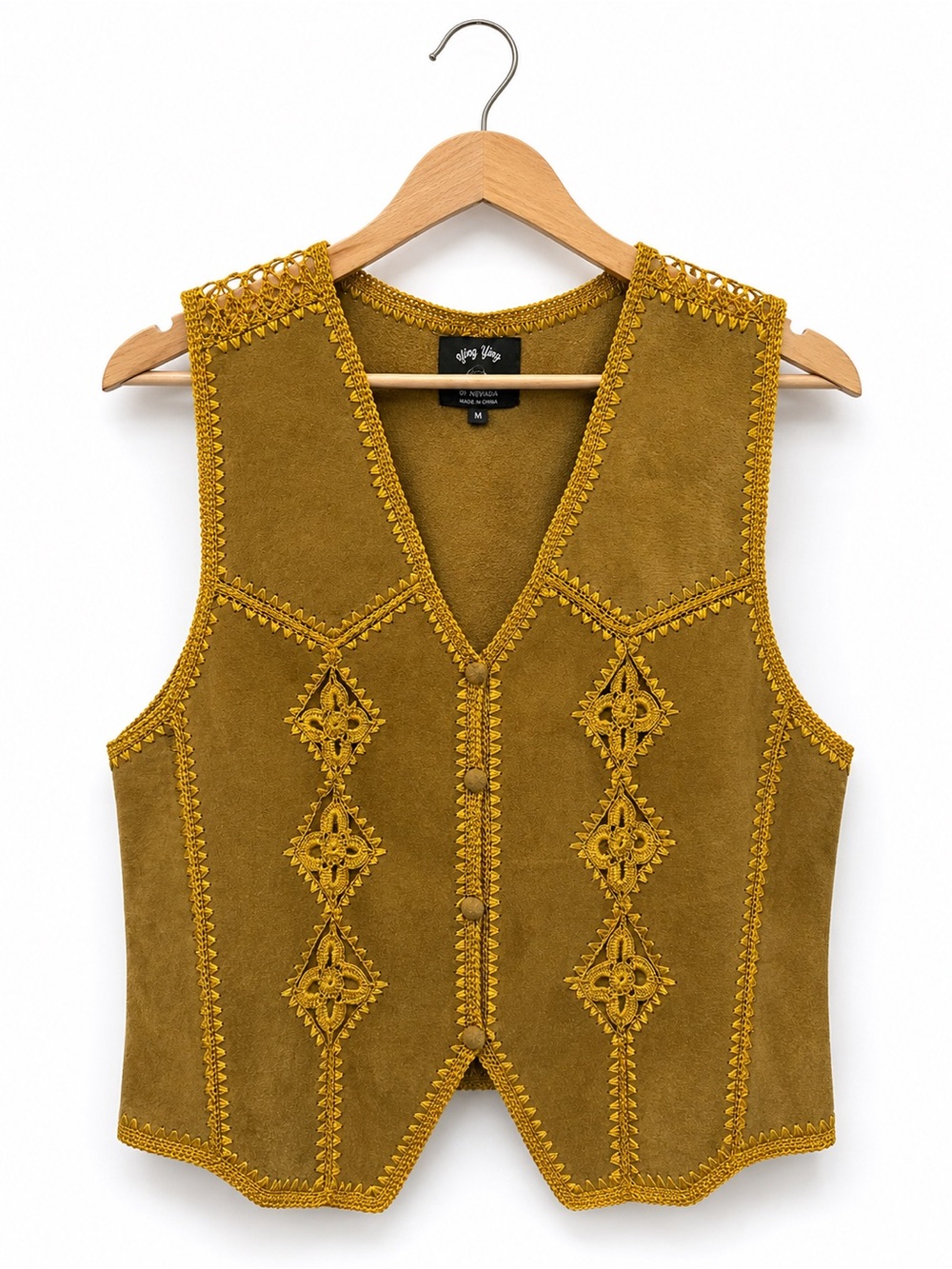 Ying Ying of Nevada Suede and Crochet Vest, Size M - Picture 4 of 8